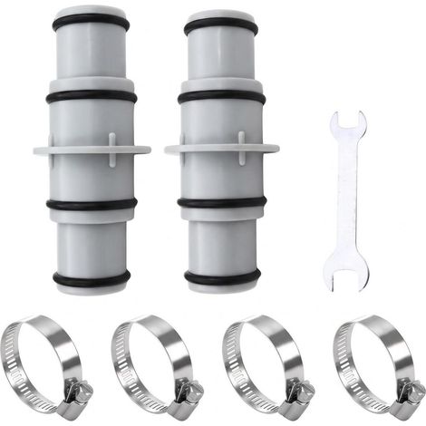 Adaptateur de tuyau de piscine 32 à 38 mm, lot de 2 avec colliers de serrage en acier inoxydable