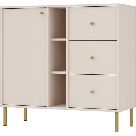 Selsey Oktio - Sideboard 1-türig mit 3 Schubladen, Regalen, sandbeige, 100 cm