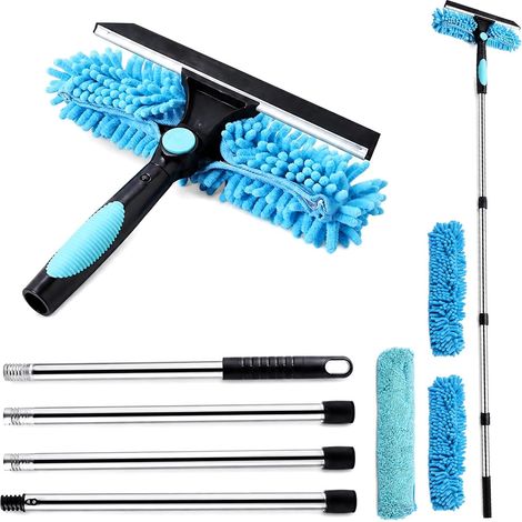 Kit Nettoyage Vitres Télescopique 170 cm – Raclette 2 en 1 avec Manche Extensible, Set pour Fenêtres Hautes, Douche, Voiture, Miroir, Panneaux Solaires (1/5)