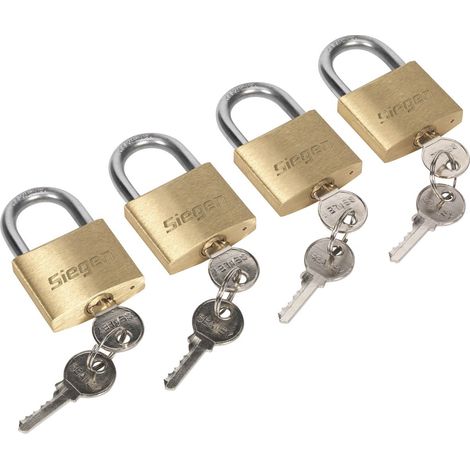 Sealey Brass Body Padlock with Brass Cylinder 40mm Keyed Alike Pack of 4 S0992 (1/3)