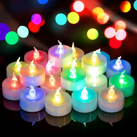 Lot de 24 bougies chauffe plat à LED à changement de couleur rapide, fonctionnant à piles, sans flamme, pour Noël, Halloween, décoration d'intérieur (1/5)