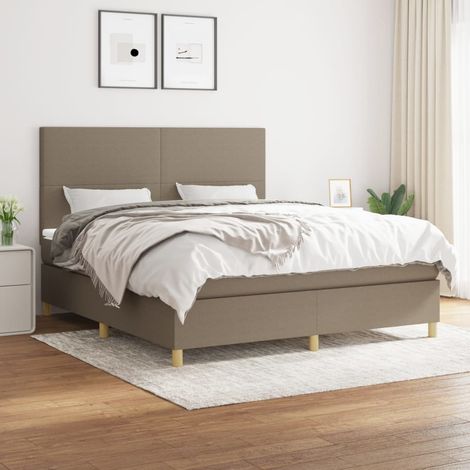 Sommier à lattes de lit avec matelas Taupe 160x200 cm Tissu (1/5)