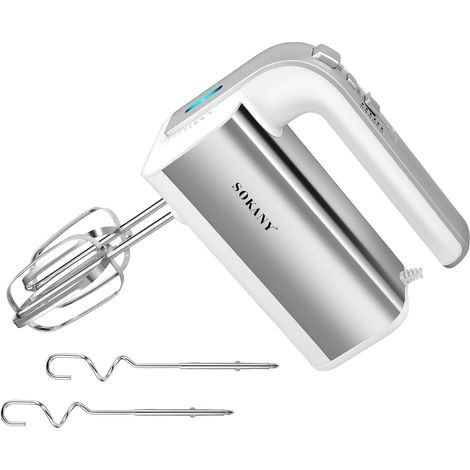 Batteur électrique cuisine, Batteur à main avec 2 Fouets et 2 Crochets pétrisseurs, 5 Vitesses, Batteur en Acier Inoxydable avec Bouton d'Éjection (1/5)