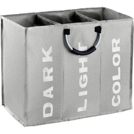 Panier à linge 3 compartiments pliable 90L gris 60x32x49cm (1/5)