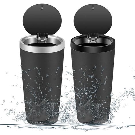 Bidone della spazzatura per auto da 2 pezzi con coperchio, mini bidone della spazzatura per veicoli, portabicchieri, bidone della spazzatura portatile per auto, casa, cucina, ufficio, camera da letto, (1/5)