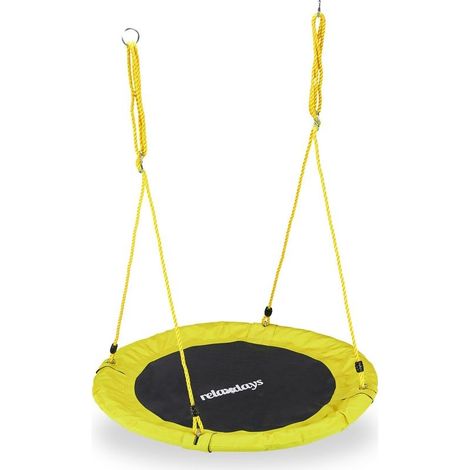 Balançoire nid d'oiseau ronde 90 cm Charge 100 kg Corde réglable Cadre rembourré pour confort intérieur et extérieur (1/5)