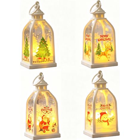 Juego de 4 mini linternas LED portátiles para colgar como decoración de mesa navideña. (1/5)