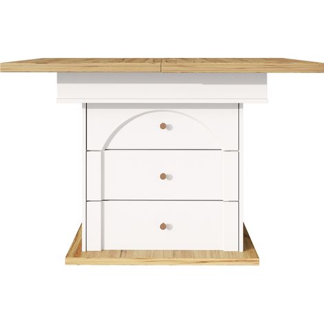 Table à manger extensible pliante 110-140×80 cm blanche avec rangement, pour cuisine et salon (1/5)