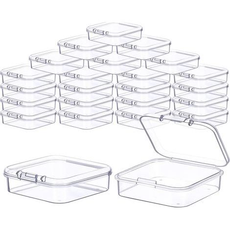 24 Clear Plastic Storage Boxes 6.5x6.5x2cm with Flip Lid for Jewelry, Beads, and Crafts (1/5)