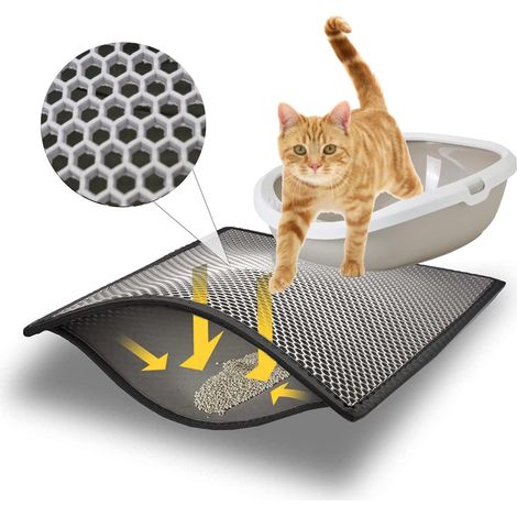 1 - Tapis De Litière Pour Chat - Tapis De Litière Double Couche - Design Nid D Abeille Imperméable Et Antidérapant Pour Maison Gris 33x50cm (1/5)