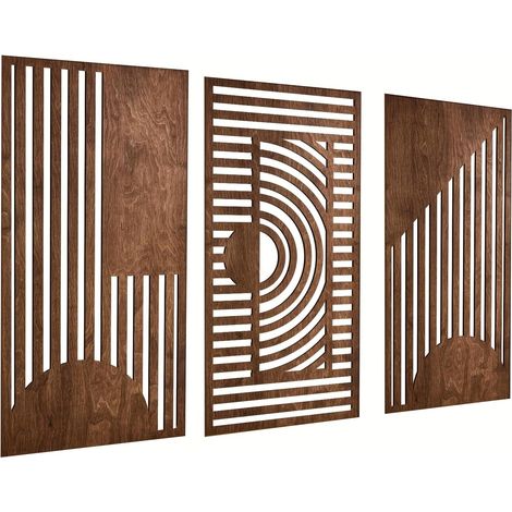Décoration de Mur en Bois Encadrée Abstraite Géométrique (43,5 x 22 x 3 pièces), Art Géométrique Minimaliste de Paysage Médiéval Rétro Adapté aux Chambres Familiales, Salons (1/5)