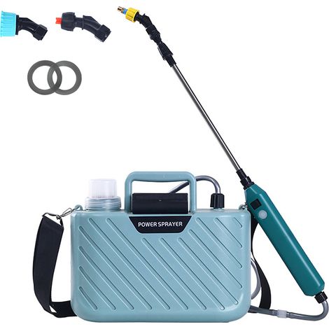 Pulverizador eléctrico para jardín con batería, 2 boquillas, capacidad de 5 l, mango USB y lanza telescópica (negro) (1/5)