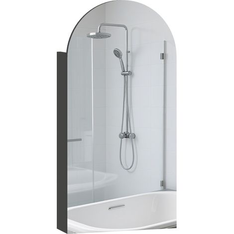 Beyamis Cabinet miroir salle de bains avec miroir arc sans cadre et tablettes réglables en verre, noir (1/5)