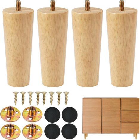 12cm Pieds Meuble Rechange avec Plaque Montage Vis et Tapis antidérapant 4 Pièces Pieds de Meuble en Bois, Pieds de Canapé Bois pour Canapé Lit Tiroir Fauteuil Table de Nuit Armoire (1/5)