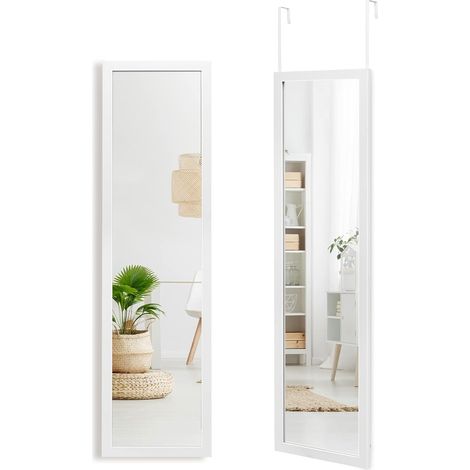 Goplus – Miroir mural pleine longueur 119 cm x 33 cm – Verre anti-projection – Installation facile au-dessus de la porte ou au mur – Blanc (1/5)