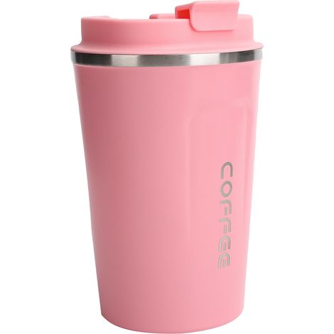 380 ml doppelwandige, isolierte Edelstahl-Trinkflasche, auslaufsicherer, tragbarer Kaffeebecher fürs Auto, rosa Thermosbecher (1/5)