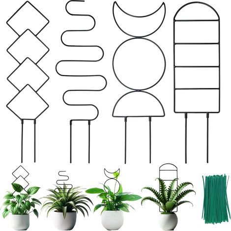 Lot de 4 treillis de 48,3 cm (environ) de haut pour plantes d'intérieur petits treillis métalliques adaptés aux plantes en pot, grimpantes, lierre et fleurs de jardin, disponibles en 4 motifs différe (1/5)