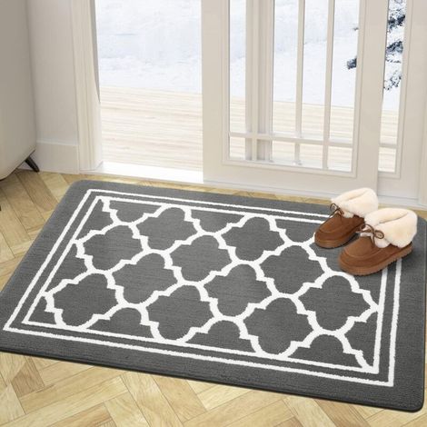 Tapis d'entrée résistant à la saleté et absorbant, antidérapant, à profil bas (122 x 81 cm, gris)-DOU (1/4)