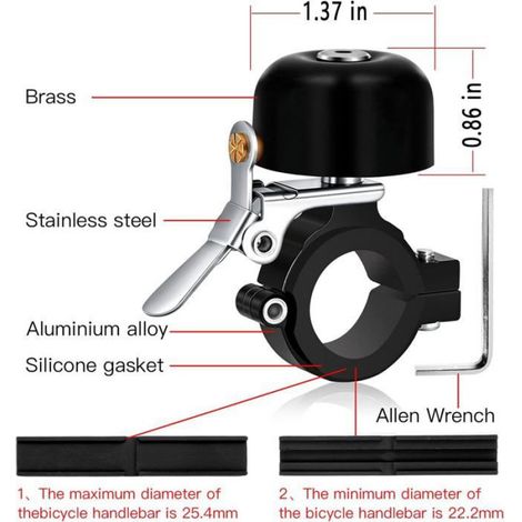 Sonnette de vélo Classique en Laiton avec Un Joli Son Fort - Accessoire de vélo pour Enfants et Adultes noir (1/5)