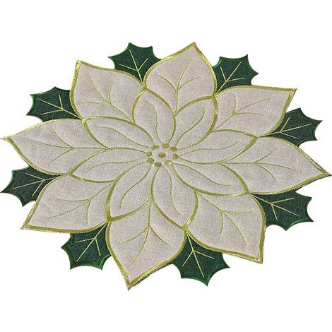 White Color Xmas Table Top Decor Mat Double Layers Applique and Embroidery Xmas Flowers Decorative Table Mat (1/5)