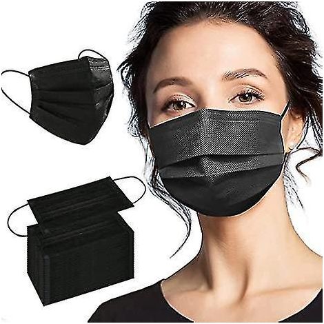 100 schwarze, dreilagige Einweg-Gesichtsmasken für Erwachsene – 50 Stück (1/5)