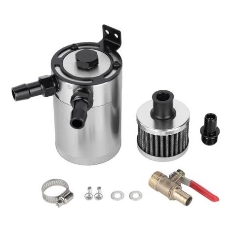 Depósito universal de recuperación de aceite de aleación de aluminio con kit de accesorios de 2 puertos (plateado) (1/5)