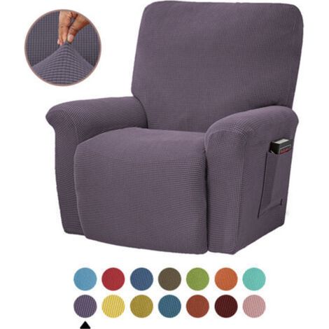 Housse élastique pour canapé inclinable, violette, housse de coussin de canapé en polaire unie, adaptée à toutes les saisons. (1/5)