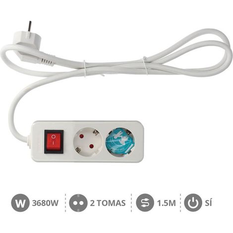 Base múltiple 2 enchufes con interruptor serie MEGA 1.5 metros de cable GSC 0800792 (1/2)