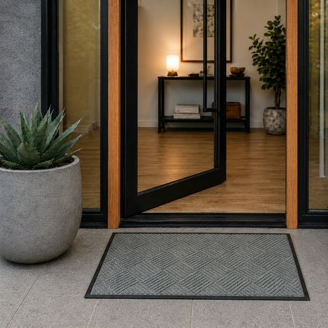 Tapis absorbant / anti-salissure Waterhog Diamond 60x90 cm - Bordure en caoutchouc - Gris