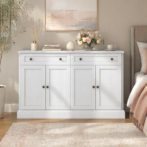 Aparador DESVIAE 4 puertas 2 cajones 150 x 40 x 86 cm blanco envejecido (1/5)