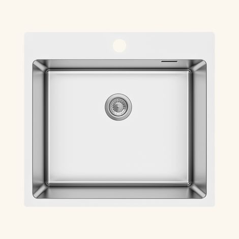 Évier inox 1 bac 550x505 – Pose à encastrer – Bonde incluse – Pour sous-meuble 60 cm – Trop plein – Dimensions cuve 450x400x200 mm – Luisina (1/4)