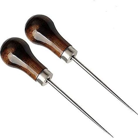 Awl - Gourd Shape - Steel Tip - Wood Handle - For Leatherworking Sewing And Crafting - 2 Pieces (1/5)