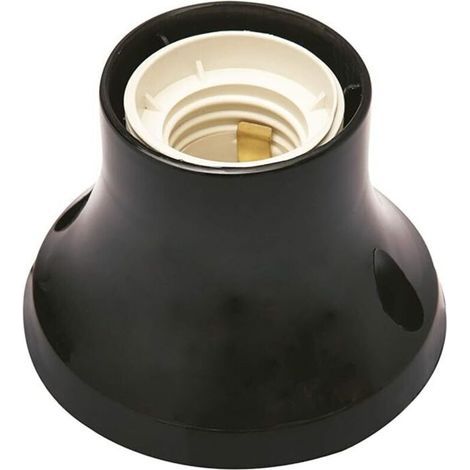 PP0500.2X Portalampada E27 - Portalampada a base dritta - Portalampada E27 con terminali a molla e contatti in ottone - Portalampada in plastica Made in Italy - Portalampada nera (1/2)