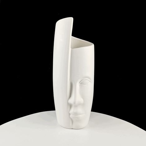Jarrón decorativo moderno de cerámica blanca con figura y rostro envuelto - 31 cm (1/3)
