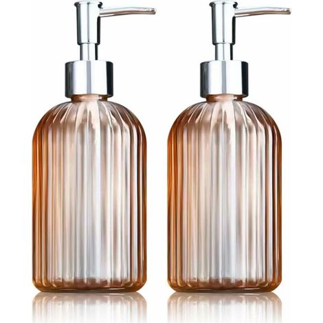 Distributeur de savon en verre 2 pièces, distributeur de bouteille de pompe de 14 oz, distributeurs de savon transparents pour les mains, pot de distributeur de liquide vaisselle pour co (1/5)