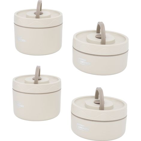 Boîte à bento thermique ronde isotherme 4 pièces, en acier inoxydable 304, étanche, multifonction, portable, avec sac isotherme, beige (1/5)