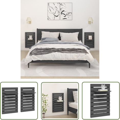 The Living Store Étagères de chevet murales 2 pcs Gris Bois de pin massif - Etagere Murale - Etageres De Rangement - Meuble De Salle De Bain - Étagère Flottante - Étagère Bois (1/5)