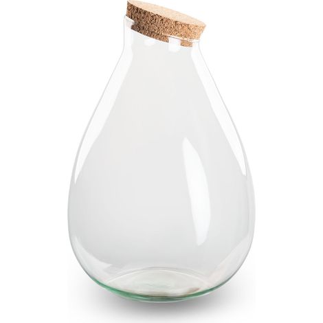 Bouteille Terrarium Fermé en Verre Recyclé avec Bouchon Liège Drop XL Ø 24 x 37 cm - PANGIVO (1/3)