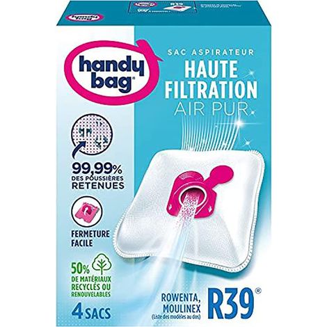 Melitta Handy Bag R 39 – Sacchetto aspirapolvere microfibra ipoallergenica – Rowenta Silence Force – Rowenta Silence Force Compact – 4 sacchetti e 1 filtro uscita aria (1/4)