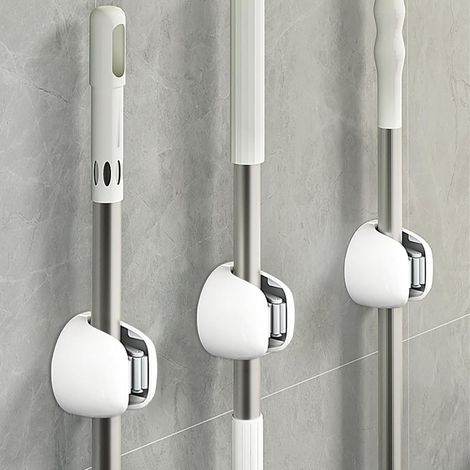 soportes de pared para escobas, de ABS, sin taladrar, autoadhesivos, organizadores para cocina, garaje, lavadero y baño (gris)