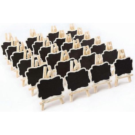 Lot de 24 mini tableaux noirs rectangulaires en bois avec étiquettes et messages, pour afficher les prix et les chiffres. (1/5)