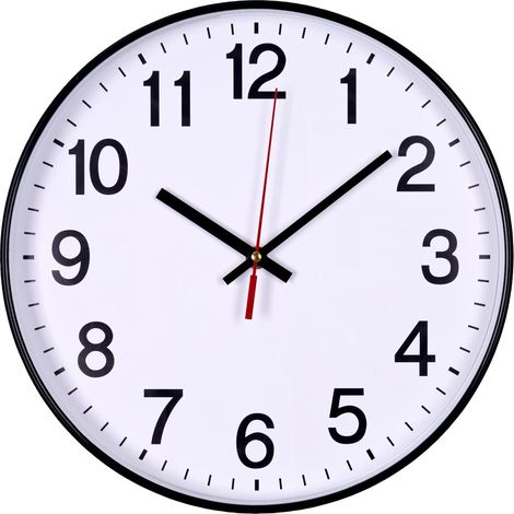 Horloge Murale en Plastique - 34 cm - Chiffres Arabes - Horloge Murale silencieuse à Quartz - pour l'école, Le Bureau, Le Salon, la Cuisine - Analogique - Moderne - Ronde décorative