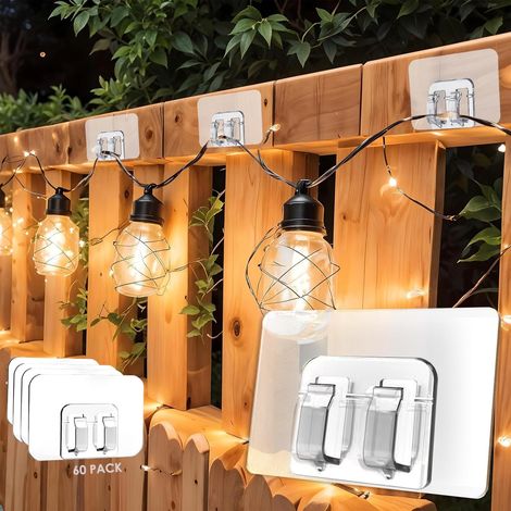 60 grands crochets guirlandes lumineuses intérieures extérieures imperméables sans dommages montage sans Noël terrasse balcon (1/5)
