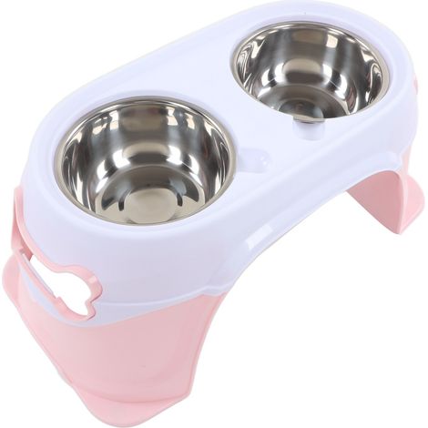 Gamelles surélevées pour animaux de compagnie, protection pour le cou, fond antidérapant, stables et amovibles, pour chats, rose et blanc. (1/5)