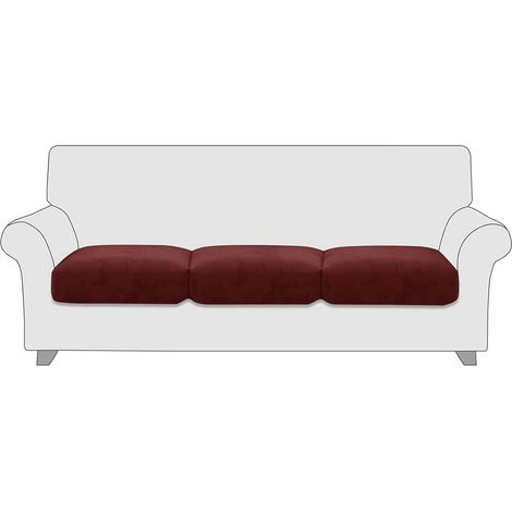 Velvet Sofa Seat Cushion Covers, Stretch Sofa Cushion Slipcovers Non Slip with Elastic Bottom, Couch Cushion Covers for Individual Cushions (3 pieces Large, Wine Red) (1/5)