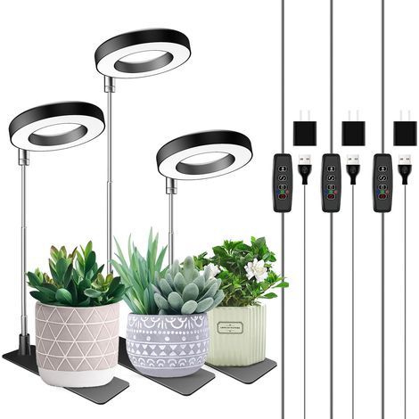 Lampe de croissance pour plantes noire avec perche télescopique 16-65CM 3 avec base adaptateur secteur lumière blanche chaude réglage de la minuterie (1/5)