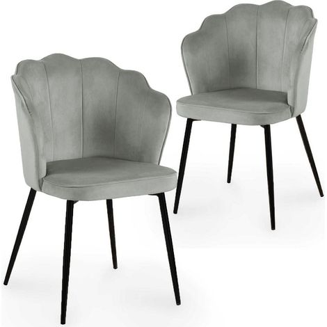 Lot de 2 chaises design en velours gris pieds noirs GARANCE (1/5)