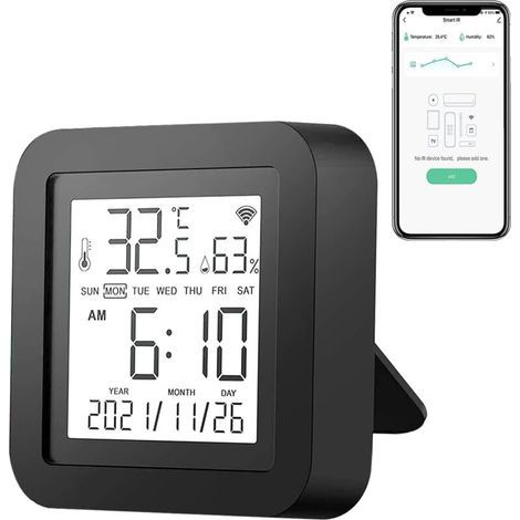 Temperatur- und Feuchtigkeitsregelung per WLAN + Infrarot-Fernbedienung – geeignet für Kühlschränke und Aquarien – 1 Stück, schwarz (1/5)