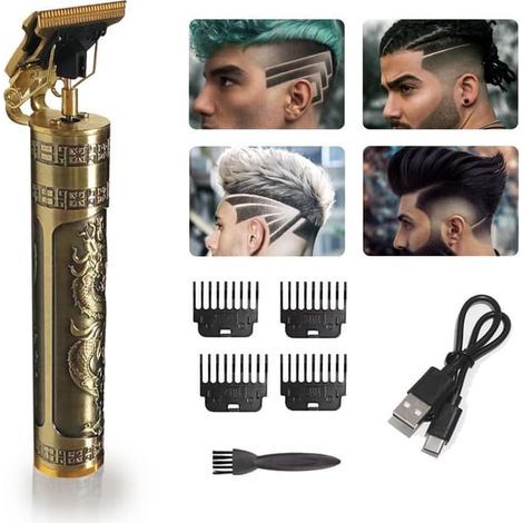 Tondeuse à cheveux professionnelle en forme de T, tondeuse à barbe pour hommes, rasoir électrique professionnel, tondeuse à cheveux sans fil, rechargeable par USB. (1/5)