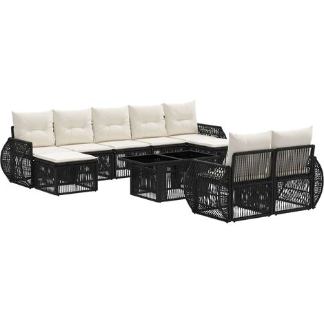Conjunto de sofás de jardín 10 uds. Negro y Blanco Crema vidaXL (1/5)